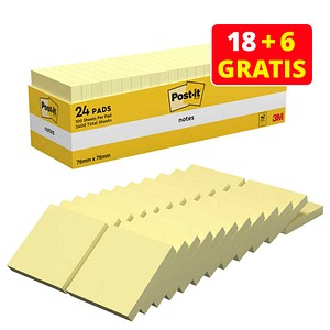 Image of 18 + 6 GRATIS: Post-it® Haftnotizen gelb, 18 Blöcke + GRATIS 6 Blöcke