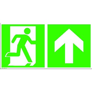 SafetyMarking® Rettungszeichen-Aufkleber "Notausgang rechts mit Zusatzzeichen: Richtungsangabe aufwärts bzw. geradeaus" 