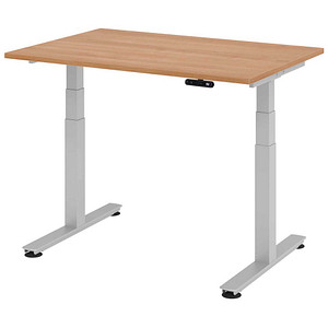 HAMMERBACHER XDSM12 elektrisch höhenverstellbarer Schreibtisch nussbaum rechteckig, T-Fuß-Gestell silber 120,0 x 80,0 cm