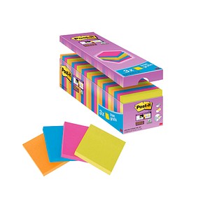 Image of 21 + 3 GRATIS: Post-it® Super Sticky Notes Haftnotizen farbsortiert, 21 Blöcke + GRATIS 3 Blöcke