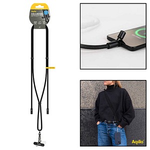 Aqiila® LANYARD Handykette Ladekabel schwarz, Kabellänge: 0,3 - 1,5 m, 60 Watt