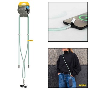 Aqiila® LANYARD Handykette Ladekabel grün, Kabellänge: 0,3 - 1,5 m, 60 Watt