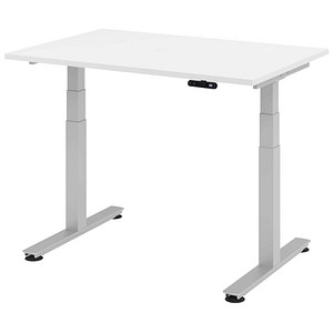 HAMMERBACHER XDSM12 elektrisch höhenverstellbarer Schreibtisch weiß rechteckig, T-Fuß-Gestell silber 120,0 x 80,0 cm