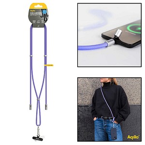 Aqiila® LANYARD Handykette Ladekabel lila, Kabellänge: 0,3 - 1,5 m, 60 Watt