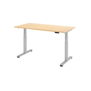 HAMMERBACHER XDSM16 elektrisch höhenverstellbarer Schreibtisch ahorn rechteckig, T-Fuß-Gestell silber 160,0 x 80,0 cm