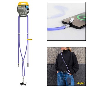 Aqiila® LANYARD Handykette Ladekabel lila, Kabellänge: 0,3 - 1,5 m, 30 Watt