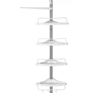 0194343033419 - Duschregal höhenverstellbar Eckregal fürs Badezimmer Badregal 95-300 cm Boden bis Decke Edelstahl 4 Ablagen 3 Haken 1 Handtuchhalter
