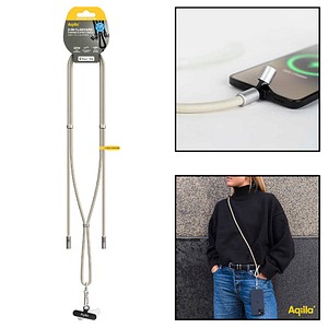 Aqiila® LANYARD Handykette Ladekabel sand, Kabellänge: 0,3 - 1,5 m, 30 Watt