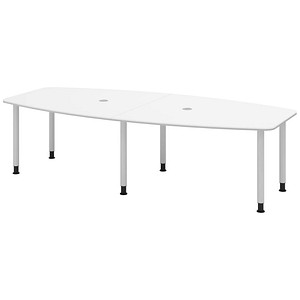 4032062315156 - HAMMERBACHER Konferenztisch KT28C weiß Tonnenform Rundrohr silber 2800 x 850 - 1300 x 720 - 740 cm