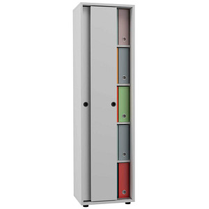 4051814434808 - Büroschrank mit 5 Fächern moderner Aktenschrank mit Schiebetüren Maße ca H 168 x B 49 x T 38 cm – Ulas 5-Fach