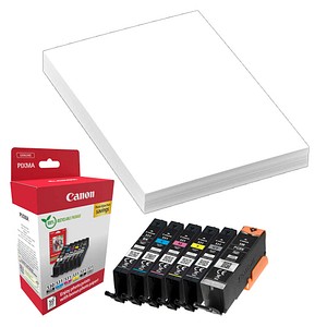 Canon PGI-530/CLI-531 PGBK/C/M/Y/BK/GY schwarz, cyan, magenta, gelb, grau, pigment-schwarz Druckerpatronen + Fotopapier, 6er-Set