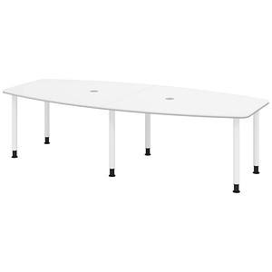 4032062316023 - HAMMERBACHER Konferenztisch KT28C weiß Tonnenform Rundrohr grau 2800 x 850 1300 x 720 - 740 cm