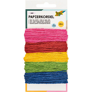 folia Kordel Papier farbig rauh pink, rot, gelb, grün, blau; 3,0 mm x 5x 5,0 m