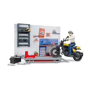 bruder bworld 62102 Motorradwerkstatt Scrambler Ducati Full Throttle Spielfiguren-Set