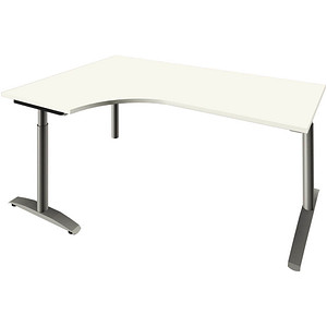 4260672330584 - fm Sidney höhenverstellbarer Schreibtisch weiß Bogenform C-Fuß-Gestell Rundrohr silber 1800 x 800 cm