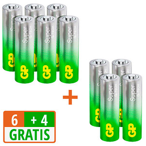 6 + 4 GRATIS: 6 GP Batterien SUPER Mignon AA 1,5 V + GRATIS 4 St.