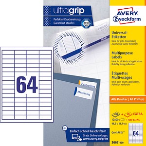AKTION: 12.800 AVERY Zweckform Etiketten 3667-200 weiß + GRATIS 1280 Etiketten
