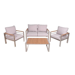 4041908137951 - Loungegruppe FLORENCE hellgrau braun Metall 4-teilig 4041908137951 Garden Pleasure