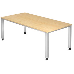 HAMMERBACHER Akandia höhenverstellbarer Schreibtisch ahorn rechteckig, 4-Fuß-Gestell silber 200,0 x 100,0 cm
