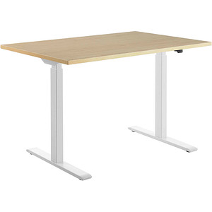 Topstar E-Table elektrisch höhenverstellbarer Schreibtisch ahorn rechteckig, T-Fuß-Gestell weiß 120,0 x 80,0 cm