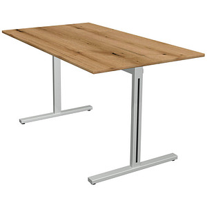 4044917442177 - Schreibtisch Form 1 11011055 65-130cm (H) 140x80cm (BxT) rechteckig eiche   silber 4044917442177 Kerkmann