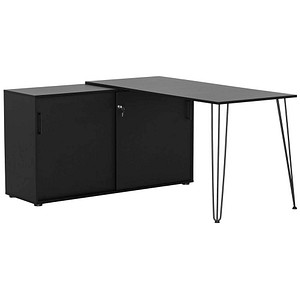 MÖBELPARTNER Ekko Schreibtisch schwarz rechteckig, 2-Fuß-Gestell schwarz 129,5 x 145,0 cm