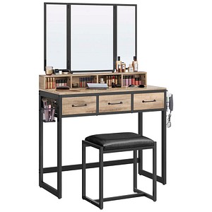 VASAGLE Schminktisch rechteckig Spanplatte eiche, schwarz 90,0 x 40,0 x 141,0 cm, 1 St.