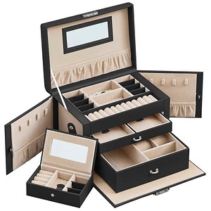 SONGMICS Schmuckkästchen schwarz, beige 26,0 x 18,0 x 17,0 cm, 1 St.