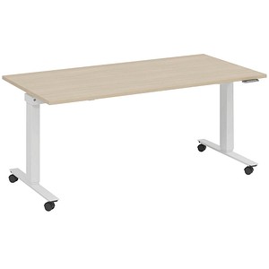 4260672334933 - fm Slimfit elektrisch höhenverstellbarer Schreibtisch ahorn verkehrsweiß rechteckig T-Fuß-Gestell mit Rollen weiß 1400 x 800 cm 4260672334933 - fm Slimfit elektrisch höhenverstellbarer Schreibtisch ahorn verkehrsweiß rechteckig T-Fuß-Gestell mit Rollen weiß 1400 x 800 cm