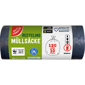 4311536921124 - Müllbeutel 657827007 Recycling schwarz 120 Liter mit Zugband 4311536921124 Gut & Günstig 10 Stück