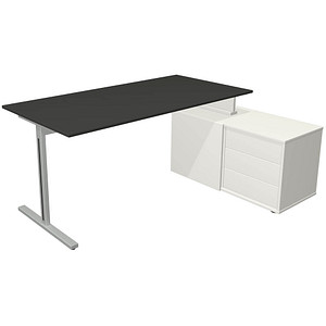 Kerkmann Form 1 Schreibtisch anthrazit, weiß rechteckig, T-Fuß-Gestell silber 160,0 x 80,0 cm