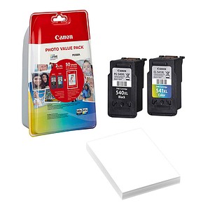 PG-540 XL + CL-541 XL schwarz, color Druckköpfe + 50 Blatt Fotopapier, 10 x 15 cm