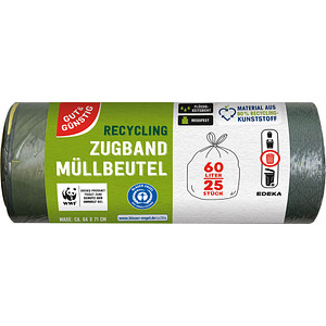 4311501513149 - Müllbeutel 2572867001 Recycling schwarz 60 Liter mit Zugband 4311501513149 Gut & Günstig 25 Stück