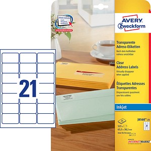 525 AVERY Zweckform Folien-Adressetiketten J8560-25 transparent