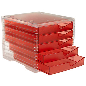 7612176089784 - Schubladenbox styro® styroswing light 5 Schübe Auszugsperre & Griffmulde stapelbar B 270 x T 340 x H 255 mm Polystyrol transparent-cranberry