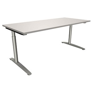 4260267321133 - fm fastline höhenverstellbarer Schreibtisch lichtgrau rechteckig C-Fuß-Gestell Rundrohr silber 1800 x 800 cm