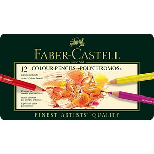 FABER-CASTELL Künstlerfarbstifte Polychromos Buntstifte farbsortiert, 12 St.