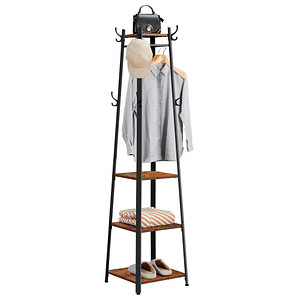 6955880358939 - VASAGLE Garderobenständer im Industrie-Design Kleiderständer Garderobe mit 3 Ablagen Haken Kleiderstange stabil mit Metallgestell Holzoptik