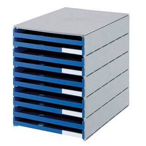Schubladenbox styroval blau DIN C4 mit 10 Schubladen