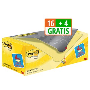 16 + 4 GRATIS: Post-it® Notes Haftnotizen gelb, 16 Blöcke + GRATIS 4 Blöcke