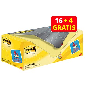 Image of 16 + 4 GRATIS: Post-it® Notes Haftnotizen gelb, 16 Blöcke + GRATIS 4 Blöcke
