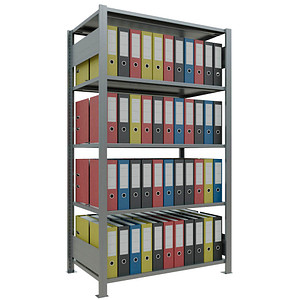 4004514220035 - Schulte Lagertechnik Büroregal Stecksystem MultiPlus150 Grundregal 5 Fachböden mit Mittelanschlag B 1000 x T 600 x H 1800 mm silbergrau verzinkt