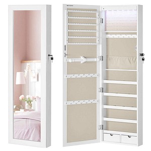 SONGMICS Schmuckschrank weiß 3 Fachböden mit Beleuchtung