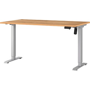 4005949802605 - GERMANIA Boras höhenverstellbarer Schreibtisch navarra-eiche rechteckig T-Fuß-Gestell silber 1400 x 800 cm