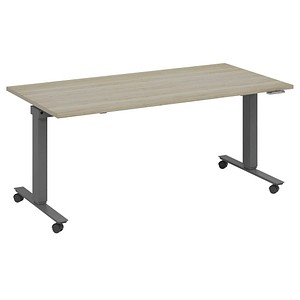 4260672334759 - fm Slimfit elektrisch höhenverstellbarer Schreibtisch eiche anthrazit metallic rechteckig T-Fuß-Gestell mit Rollen grau 1600 x 800 cm 4260672334759 - fm Slimfit elektrisch höhenverstellbarer Schreibtisch eiche anthrazit metallic rechteckig T-Fuß-Gestell mit Rollen grau 1600 x 800 cm