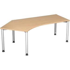 4038933415963 - Flex höhenverstellbarer Schreibtisch buche silber L-Form 4-Fuß-Gestell silber 2166 x 1130 cm