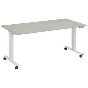 4260672334896 - fm Slimfit elektrisch höhenverstellbarer Schreibtisch lichtgrau verkehrsweiß rechteckig T-Fuß-Gestell mit Rollen weiß 1400 x 800 cm 4260672334896 - fm Slimfit elektrisch höhenverstellbarer Schreibtisch lichtgrau verkehrsweiß rechteckig T-Fuß-Gestell mit Rollen weiß 1400 x 800 cm