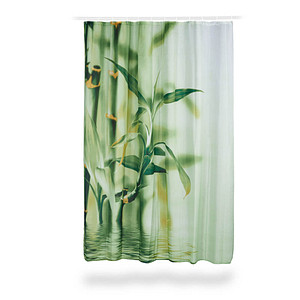 4052025207540 - Duschvorhang Bambus Design Polyester Textil waschbar Pflanze Stoff 200 x 180 cm Wannenvorhang grün - Relaxdays