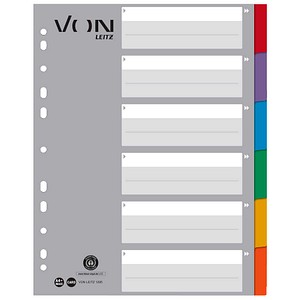 VON LEITZ Register DIN A4 Vollformat blanko grau-weiß 6-teilig, 1 Satz