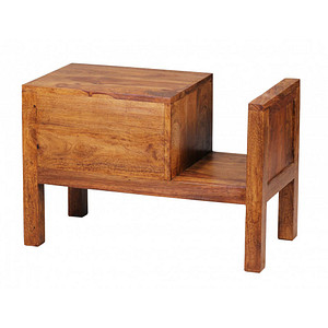 4250950209183 - Sheesham Massivholz Nachtkonsole mit Schublade und Zeitungsablage 60 x 30 x 40 cm